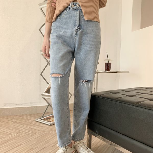 2021-autumn trousers with korean women's hole-style capri-loose pants ny harlan straight-pants leg jeans, Blue
2021-autumn trousers with korean women's hole-style capri-loose pants ny harlan straight-pants leg jeans, Blue