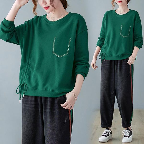 women's two piece pants women oversize cotton drawstring hoodie solid pullover t-shirt +loose harem jeans sets 2021 autumn casual woman, White
women's two piece pants women oversize cotton drawstring hoodie solid pullover t-shirt +loose harem jeans sets 2021 autumn casual woman, White