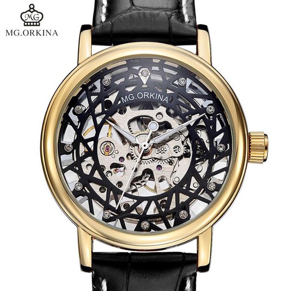 watch orkina oujina men's real belt hand operated mechanical with hollow back, Slivery;brown
watch orkina oujina men's real belt hand operated mechanical with hollow back, Slivery;brown