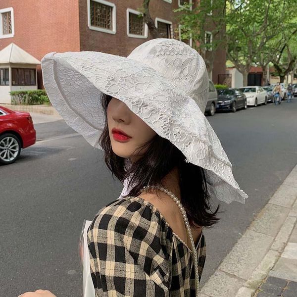 wide brim hats hat women summer lace fisherman cap korean casual black version all-match ins thin sunshade japanese solid lady sun, Blue;gray 
wide brim hats hat women summer lace fisherman cap korean casual black version all-match ins thin sunshade japanese solid lady sun, Blue;gray
