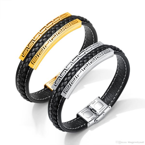 punk new black braided leather wrap men bracelet stainless steel bracelets wristband male vintage fashion jewelry gift ph1264, Golden;silver
punk new black braided leather wrap men bracelet stainless steel bracelets wristband male vintage fashion jewelry gift ph1264, Golden;silver