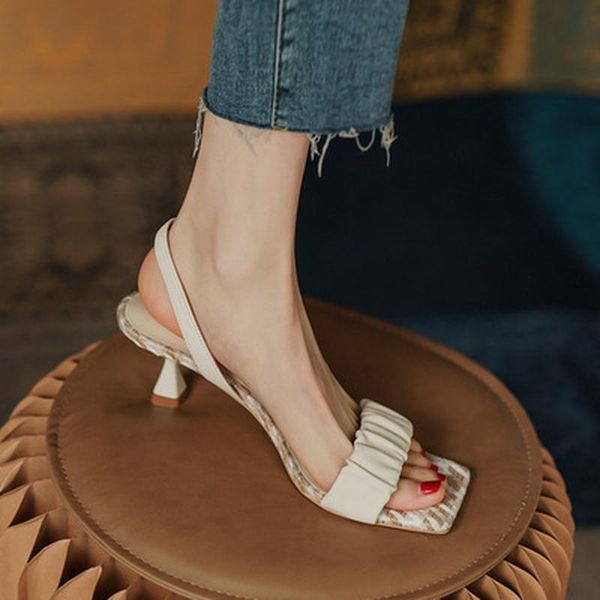 sandals high heels women pumps shoes summer 2021 square ladies and, Black
