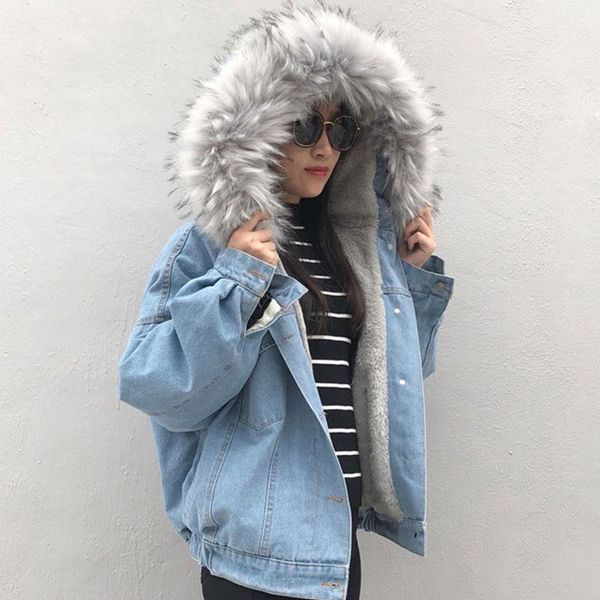 women's trench coats autumn winter plush thick jean jacket women warm coat 2021 fashion large fur collar parka hooded denim female over, Tan;black
women's trench coats autumn winter plush thick jean jacket women warm coat 2021 fashion large fur collar parka hooded denim female over, Tan;black