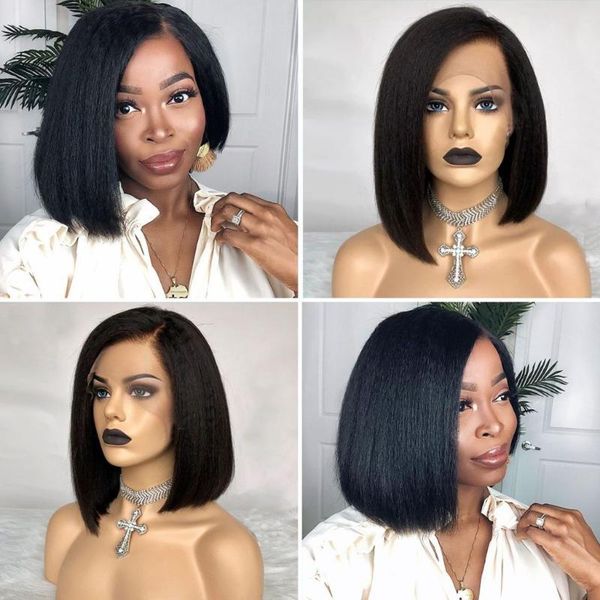 short bob kinky straight human hair wigs remy yaki lace front wig 150 density coarse pre plucked for black women, Black;brown
short bob kinky straight human hair wigs remy yaki lace front wig 150 density coarse pre plucked for black women, Black;brown