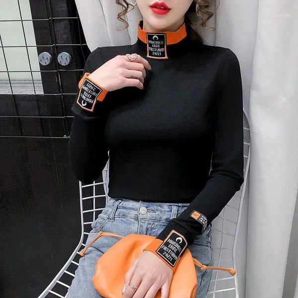women's t-shirt tsxt winter 2021 fashion half high collar clanged embroidery tight letter long sleeve top, White
women's t-shirt tsxt winter 2021 fashion half high collar clanged embroidery tight letter long sleeve top, White