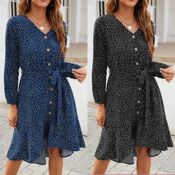 casual dresses 2021 autumn fashion dress women dot v-neck long sleeve ruffle single row button, Black;gray
casual dresses 2021 autumn fashion dress women dot v-neck long sleeve ruffle single row button, Black;gray