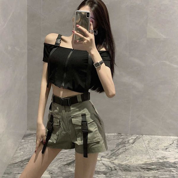 streetwear black hip hop t shirt slash neck women summer navel crop op 210531, White
streetwear black hip hop t shirt slash neck women summer navel crop op 210531, White