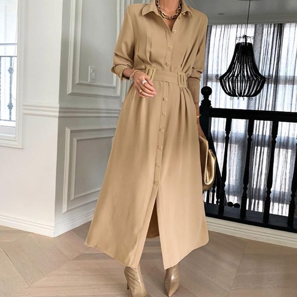 casual dresses 2021 autumn winter womens dress korean fashion elegant single breasted belt solid color lapel long sleeve women, Black;gray 
casual dresses 2021 autumn winter womens dress korean fashion elegant single breasted belt solid color lapel long sleeve women, Black;gray