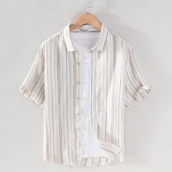 men's casual shirts summer linen short-sleeved shirt thin breathable striped for men, White;black
men's casual shirts summer linen short-sleeved shirt thin breathable striped for men, White;black