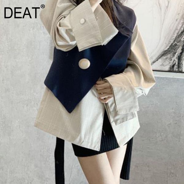 half-body khaki plaid vest two pieces suit notched neck long sleeve loose women fashion spring summer gx1054 210421, White