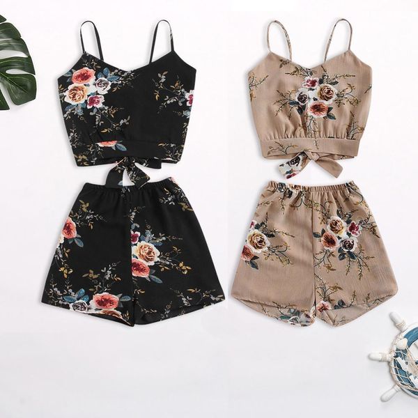 set summer vacation suit stripe womens tracksuits bandage floral print crop short camisoles with flower shorts beachwear outfit, Gray
set summer vacation suit stripe womens tracksuits bandage floral print crop short camisoles with flower shorts beachwear outfit, Gray