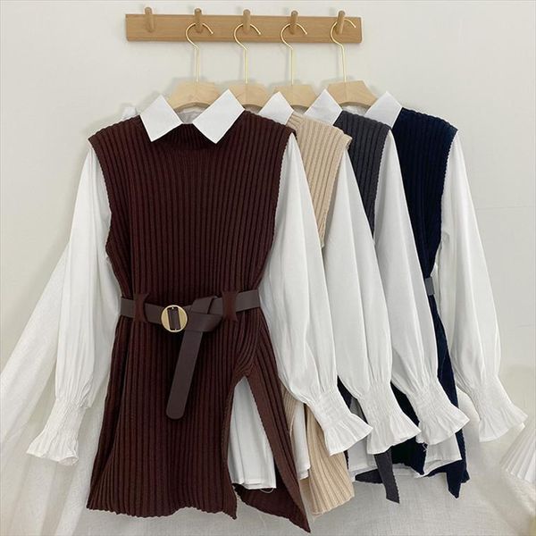 autumn winter lantern sleeve turned womens sweater shirt sleeveless knitted vest two piece jacket suit casual, White;black
autumn winter lantern sleeve turned womens sweater shirt sleeveless knitted vest two piece jacket suit casual, White;black