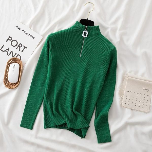 women's sweaters autumn winter mockneck zipper pullover sweater for women with slim bright silk long-sleeved knitted soft elegant, White;black
women's sweaters autumn winter mockneck zipper pullover sweater for women with slim bright silk long-sleeved knitted soft elegant, White;black