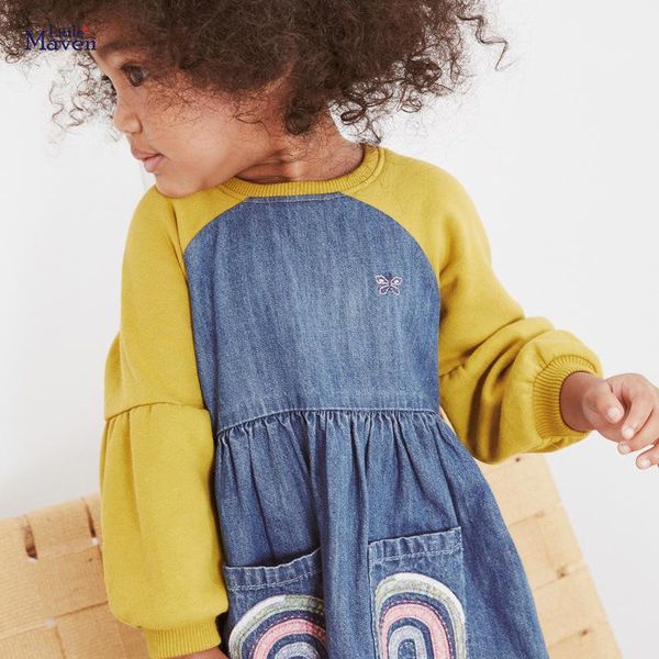 girl's dresses frocks for baby girls brand autumn clothes casual cotton rainbow applique toddler denim contrast color dress kids 2-7 ye, Red;yellow
girl's dresses frocks for baby girls brand autumn clothes casual cotton rainbow applique toddler denim contrast color dress kids 2-7 ye, Red;yellow