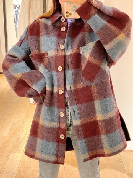 women's wool & blends coats side slit blend coat turn-down collar single breasted plaid pockets loose autumn and winter female retro j, Black
women's wool & blends coats side slit blend coat turn-down collar single breasted plaid pockets loose autumn and winter female retro j, Black