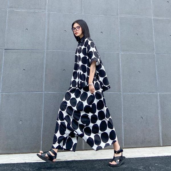 women's two piece pants european station lady summer thin loose bat sleeve short shirt casual large size polka dot harlan suit, White
women's two piece pants european station lady summer thin loose bat sleeve short shirt casual large size polka dot harlan suit, White