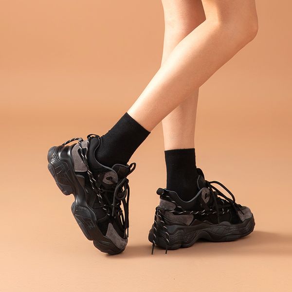 dress shoes chunky sneakers women mesh leather patchwork double lace-up platform sole casual ladies shoes handmade 29393, Black
dress shoes chunky sneakers women mesh leather patchwork double lace-up platform sole casual ladies shoes handmade 29393, Black