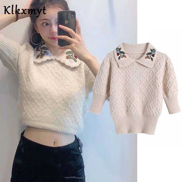 klkxmyt za women sweet fashion embroidery cropped knitted sweater vintage peter pan collar long sleeve female pullovers chic 210527, White;black
klkxmyt za women sweet fashion embroidery cropped knitted sweater vintage peter pan collar long sleeve female pullovers chic 210527, White;black