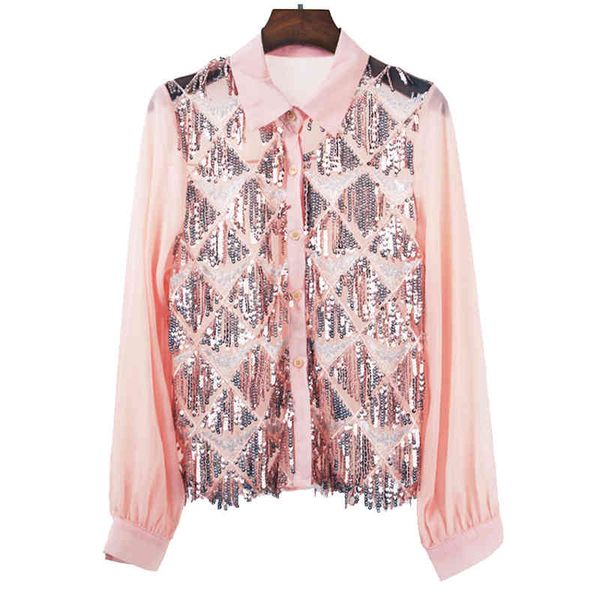 women long sleeve turn down collar sequined tassel pink black solid bling shirt highstreet see through b0246 210514, White
women long sleeve turn down collar sequined tassel pink black solid bling shirt highstreet see through b0246 210514, White