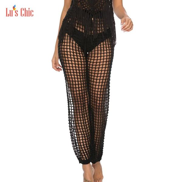 women's swimwear lu's chic knitted crochet fishnet long swimsuit coverups bathing suit cover up bikini beach pants, White;black
women's swimwear lu's chic knitted crochet fishnet long swimsuit coverups bathing suit cover up bikini beach pants, White;black