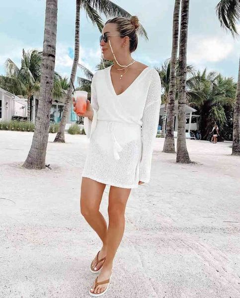 women's swimwear transparent knitted wrap beach bikini cover up flare sleeve pareo bohemian vestidos pi5m, White;black
women's swimwear transparent knitted wrap beach bikini cover up flare sleeve pareo bohemian vestidos pi5m, White;black