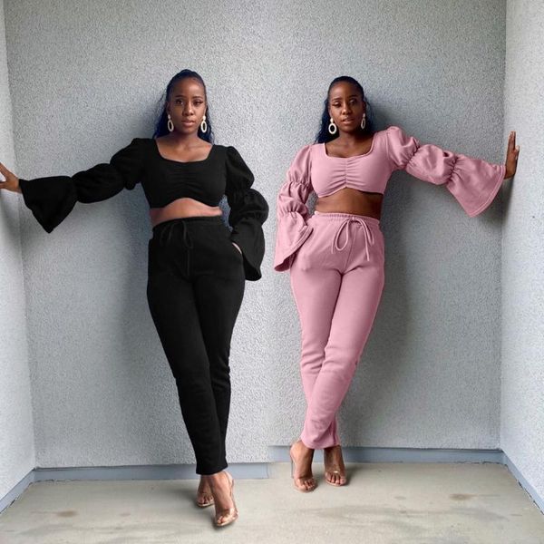 women's two piece pants set fall clothes for women casual o neck flare sleeve crop + pencil suit slim sport streetwear tracksuit, White
women's two piece pants set fall clothes for women casual o neck flare sleeve crop + pencil suit slim sport streetwear tracksuit, White