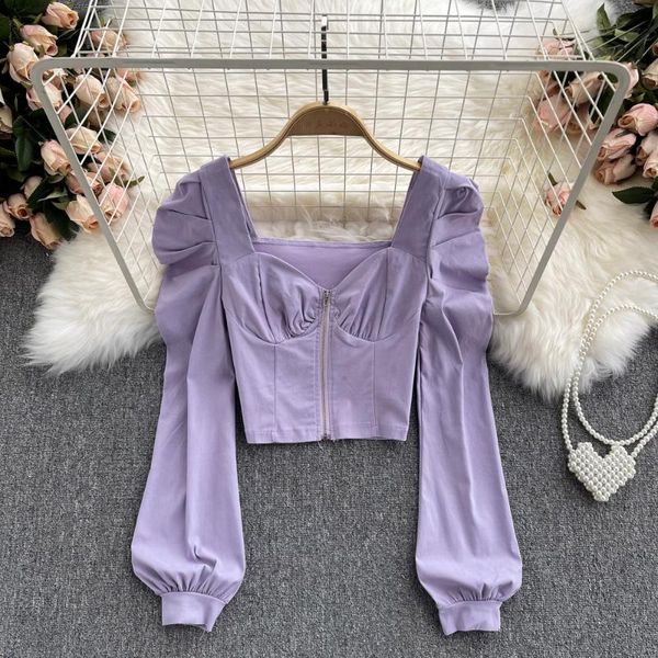 women's blouses & shirts square collar puff long sleeve short zipper blouse women purple/white/black slim party shirt female elegant bl
women's blouses & shirts square collar puff long sleeve short zipper blouse women purple/white/black slim party shirt female elegant bl