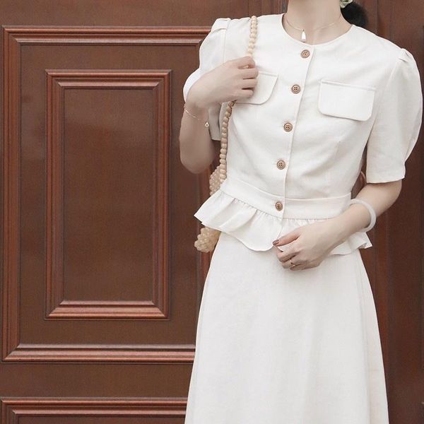 two piece dress women elegant ruffles short single breasted suit mid calf long skirt set vintage office ladies slim fit suits, White
two piece dress women elegant ruffles short single breasted suit mid calf long skirt set vintage office ladies slim fit suits, White