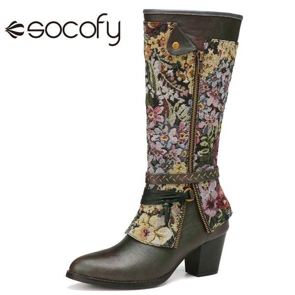 boots socofy women elegant prosperous flowers cloth splicing comfy leather zipper wearable chunky heel mid-calf boot fashion, Black
boots socofy women elegant prosperous flowers cloth splicing comfy leather zipper wearable chunky heel mid-calf boot fashion, Black