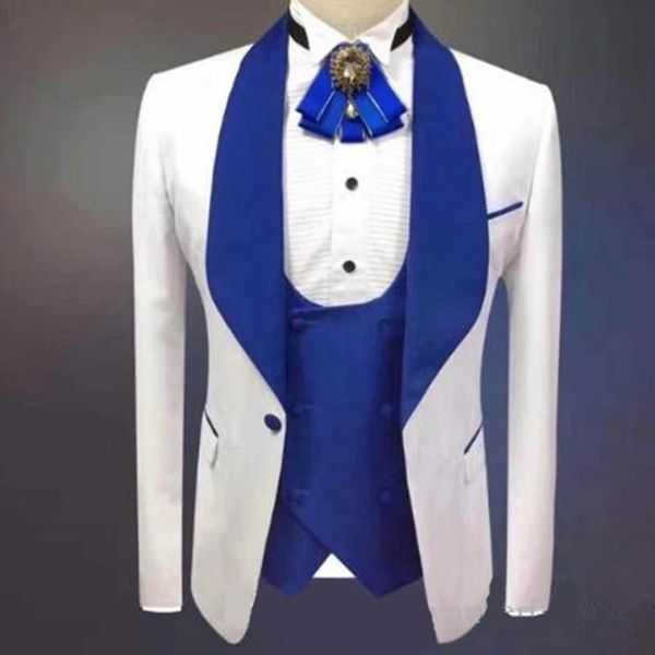 men's suits & blazers 3 pieces white groom tuxedos with blue shawl lapel one button tailor made slim fit men set jacket vest pant male, White;black
men's suits & blazers 3 pieces white groom tuxedos with blue shawl lapel one button tailor made slim fit men set jacket vest pant male, White;black
