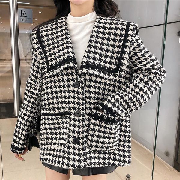 women's jackets autumn 2021 style korean temperament tweed houndstooth loose and versatile short coat jacket women, Black;brown
women's jackets autumn 2021 style korean temperament tweed houndstooth loose and versatile short coat jacket women, Black;brown