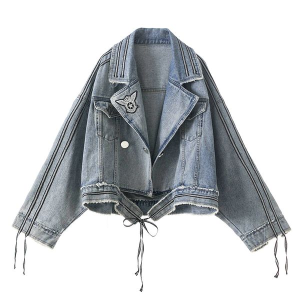 women notch collar pocket denim jacket punk moto biker embroidery button c0188 210514, Black;brown
women notch collar pocket denim jacket punk moto biker embroidery button c0188 210514, Black;brown