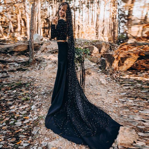 bridal veils black shiny tulle stars moon sequins wedding accessories long train vintage for brides
bridal veils black shiny tulle stars moon sequins wedding accessories long train vintage for brides