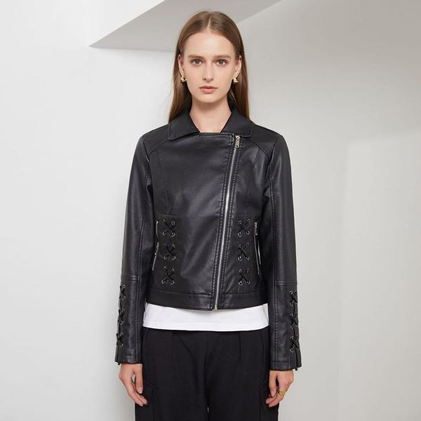 women's leather & faux spring autumn turn-down collar slim short pu coat zipper moto bike bandage weave outwear women jacket, Black
women's leather & faux spring autumn turn-down collar slim short pu coat zipper moto bike bandage weave outwear women jacket, Black
