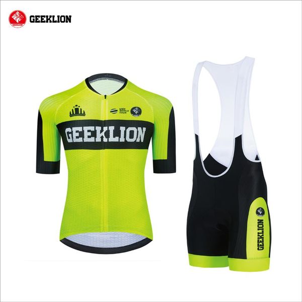 racing sets 2021 fluorescent geeklion arrival short sleeves fit cycling set pro neon breathable ciclismo bike kit, Black;blue
