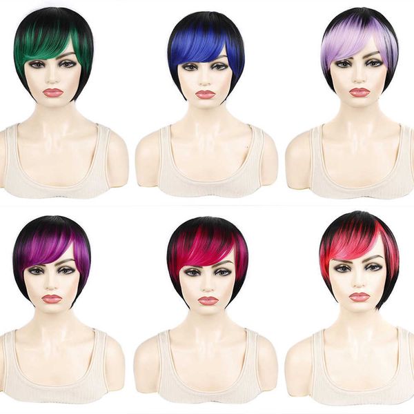 short straight hair wig bleaching and dyeing oblique bangs color women's multicolor optional chemical fiber head cover, Black
short straight hair wig bleaching and dyeing oblique bangs color women's multicolor optional chemical fiber head cover, Black