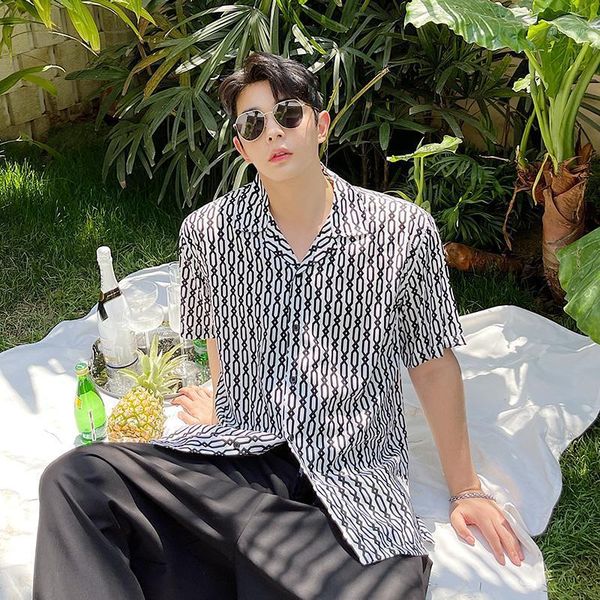 men's casual shirts male korean shirt summer men streetwear vintage print fashion loose suit collar short sleeve man, White;black
men's casual shirts male korean shirt summer men streetwear vintage print fashion loose suit collar short sleeve man, White;black