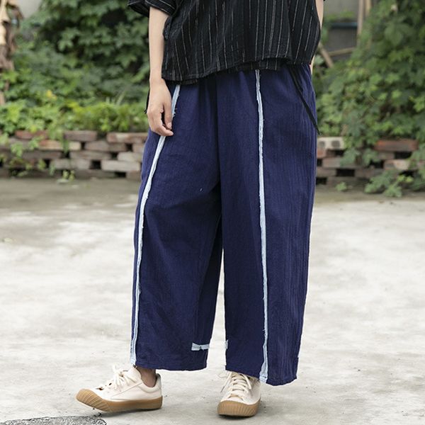 johnature vintage wide leg pants for women navy blue elastic waist autumn loose female trouser casual cotton linen pants 210521, Black;white
johnature vintage wide leg pants for women navy blue elastic waist autumn loose female trouser casual cotton linen pants 210521, Black;white