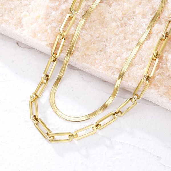 chains 14k gold plated women's neck chain necklace 2 layer stainless steel snake link for women jewelry accessory, Silver
chains 14k gold plated women's neck chain necklace 2 layer stainless steel snake link for women jewelry accessory, Silver