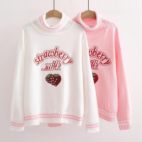 women's sweaters harajuku strawberry embroidered sweater female college wind loose turtleneck knit student striped cotton, White;black
women's sweaters harajuku strawberry embroidered sweater female college wind loose turtleneck knit student striped cotton, White;black