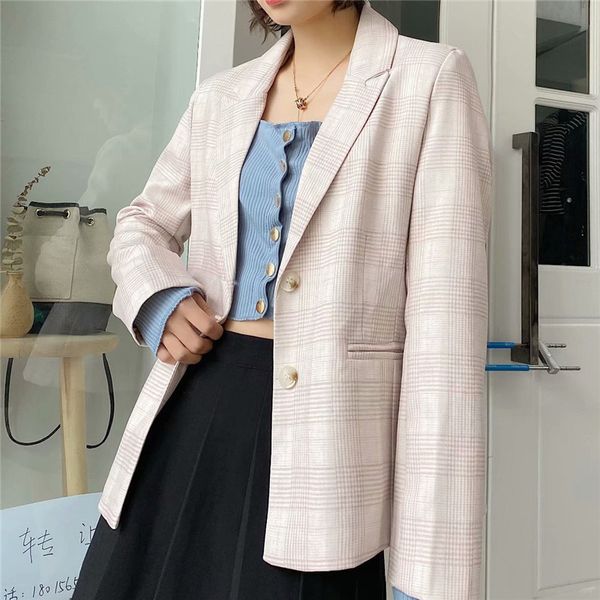 chic plaid long sleeve women blazer jacket single breasted office ladies casual streetwear female outwear coat 210430, White;black
chic plaid long sleeve women blazer jacket single breasted office ladies casual streetwear female outwear coat 210430, White;black
