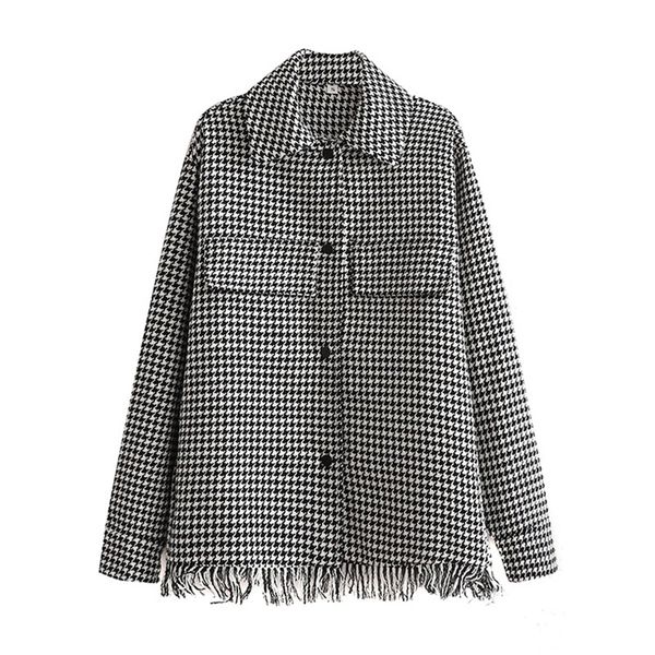 women coat houndstooth plaid button full sleeves turn-down collar fashion outerwear clothes 210517, Black;brown
women coat houndstooth plaid button full sleeves turn-down collar fashion outerwear clothes 210517, Black;brown