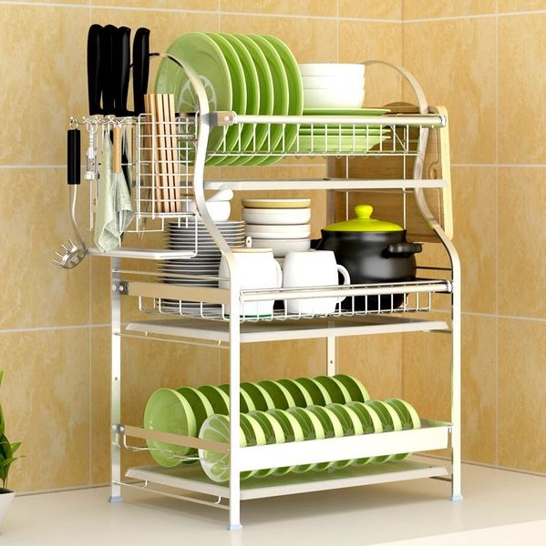 stainless steel kitchen storage rack, dish draining 3-layer and bowl plate of supplies bottles & jars
stainless steel kitchen storage rack, dish draining 3-layer and bowl plate of supplies bottles & jars