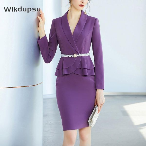 fashion elegant skirt suits women two piece set spring autumn long sleeve belted blazer pencil office wear, White
fashion elegant skirt suits women two piece set spring autumn long sleeve belted blazer pencil office wear, White