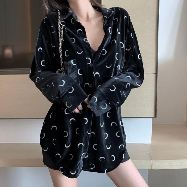 women's blouses & shirts velour blouse women 2021 long sleeve lapel ladies loose female velvet crescent pattern hipster streetwear, White
women's blouses & shirts velour blouse women 2021 long sleeve lapel ladies loose female velvet crescent pattern hipster streetwear, White