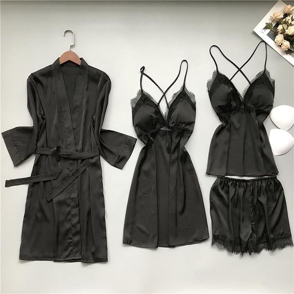 women's sleepwear satin lace women home clothing robe set intimate lingerie summer nightwear 4pcs sleep homewear black, Black;red
women's sleepwear satin lace women home clothing robe set intimate lingerie summer nightwear 4pcs sleep homewear black, Black;red