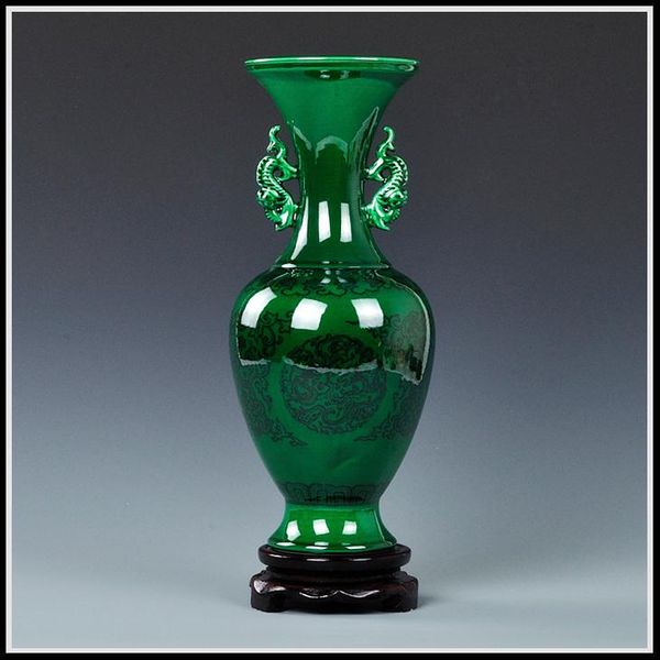 vases chinese antique jade green color ceramic with double ear design qing qianlong mark
vases chinese antique jade green color ceramic with double ear design qing qianlong mark