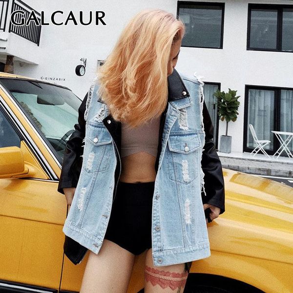 women's tracksuits galcaur denim hollow out vest pu leather lapel collar long sleeve jacket two piece set for women fashion autumn 2021, Gray
women's tracksuits galcaur denim hollow out vest pu leather lapel collar long sleeve jacket two piece set for women fashion autumn 2021, Gray