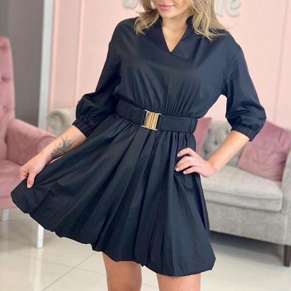 fashion v neck tie belt waist dresses women elegant pullover mini dress three quarter a line solid ladies casual, Black;gray
fashion v neck tie belt waist dresses women elegant pullover mini dress three quarter a line solid ladies casual, Black;gray