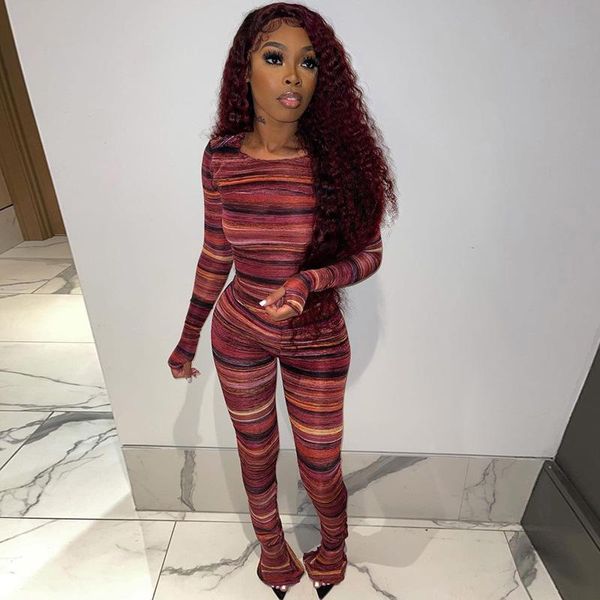 women's two piece pants ladies striped printed tights flared long sleeve round neck tight two-piece club party wear spring, White
women's two piece pants ladies striped printed tights flared long sleeve round neck tight two-piece club party wear spring, White